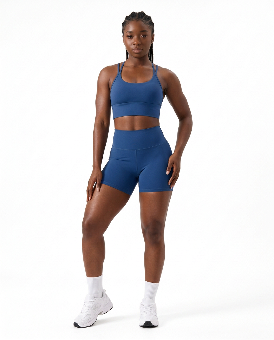 CONJUNTO COLAN CURTO + TOP FITNESS FUSION FEMININO AZUL L