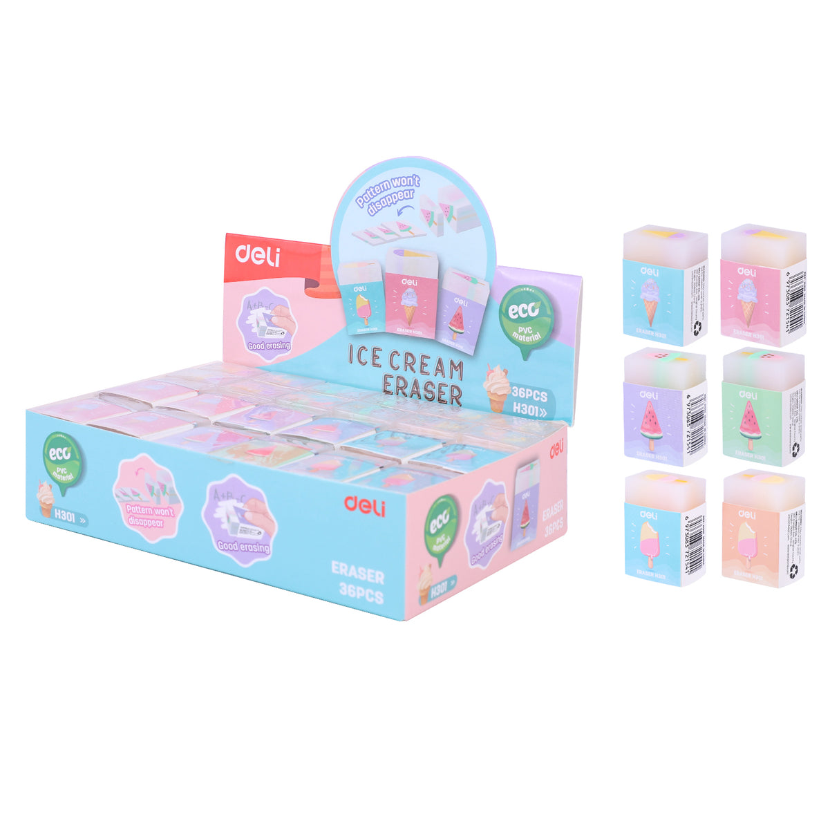 Borracha Deli EH301 (cor mista) 36pic/caixa