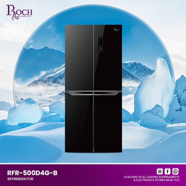 REFRIGERADOR ROCH 500LTR PRETO ESPELHADO 4 PORTA