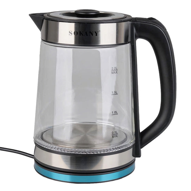 Chaleira elétrica Chaleira de vidro silencioso Sokany SK-SH-1070 com luz de fundo 2,2 l 2000 W