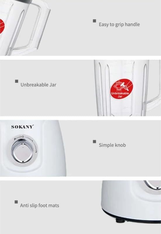 Liquidificador Misturador 2 em 1 Sokany SK-185 500w Branco