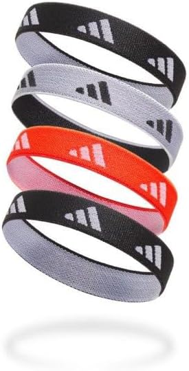 Bandoletes Adidas Laços de Cabelo - Faixas de Cabelo de Lycra Macias e Elásticas para Uso Esportivo e Diário, Elástico Durável Sem Puxar, Uso Confortável durante todo o Dia em Preto, Branco e Vermelho, (Preto/Cinza/Vermelho Solar, Pacote com 4)