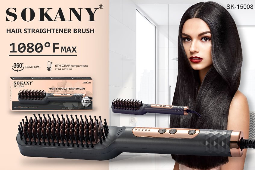 Escova de alisamento de cabelo Sokany SK-15008 com cerdas
