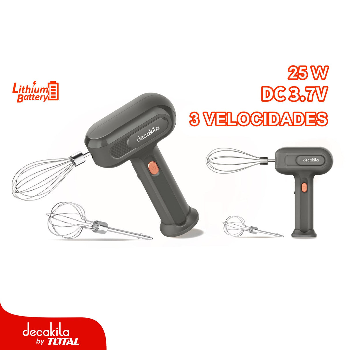 Batedeira sem fio 25W Decakila Batidora De Mano Inalámbrica 25W. 3.7V. 3 Velocidades. Cargador Tipo C Cable USB. Control De Velocidad. Ergonómico