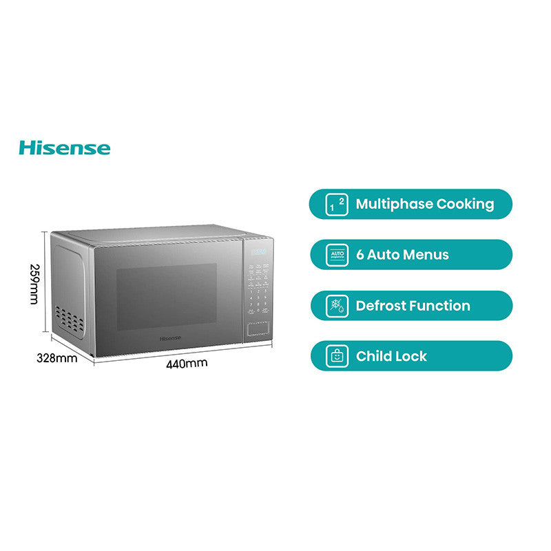 Micro-ondas Hisense 20L Cinza Digital H20MOWS10 – Painel Digital, 700W, 6 Programas Automáticos, Grill