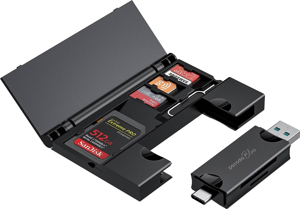 LEITOR DE CARTÕES PORODO BLUE 2 EM 1 COM PORTA-CARTÕES - PRETO