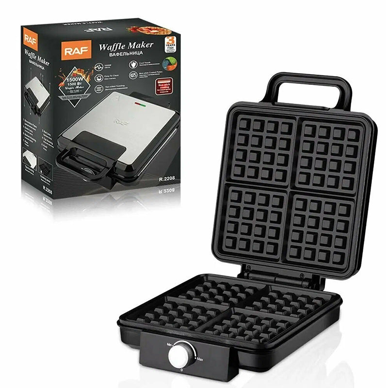 Torradeira de Waffle RAF R.2208 Preto 1500 W Torradeira de Waffle Resistente ao Calor de Qualidade Premium