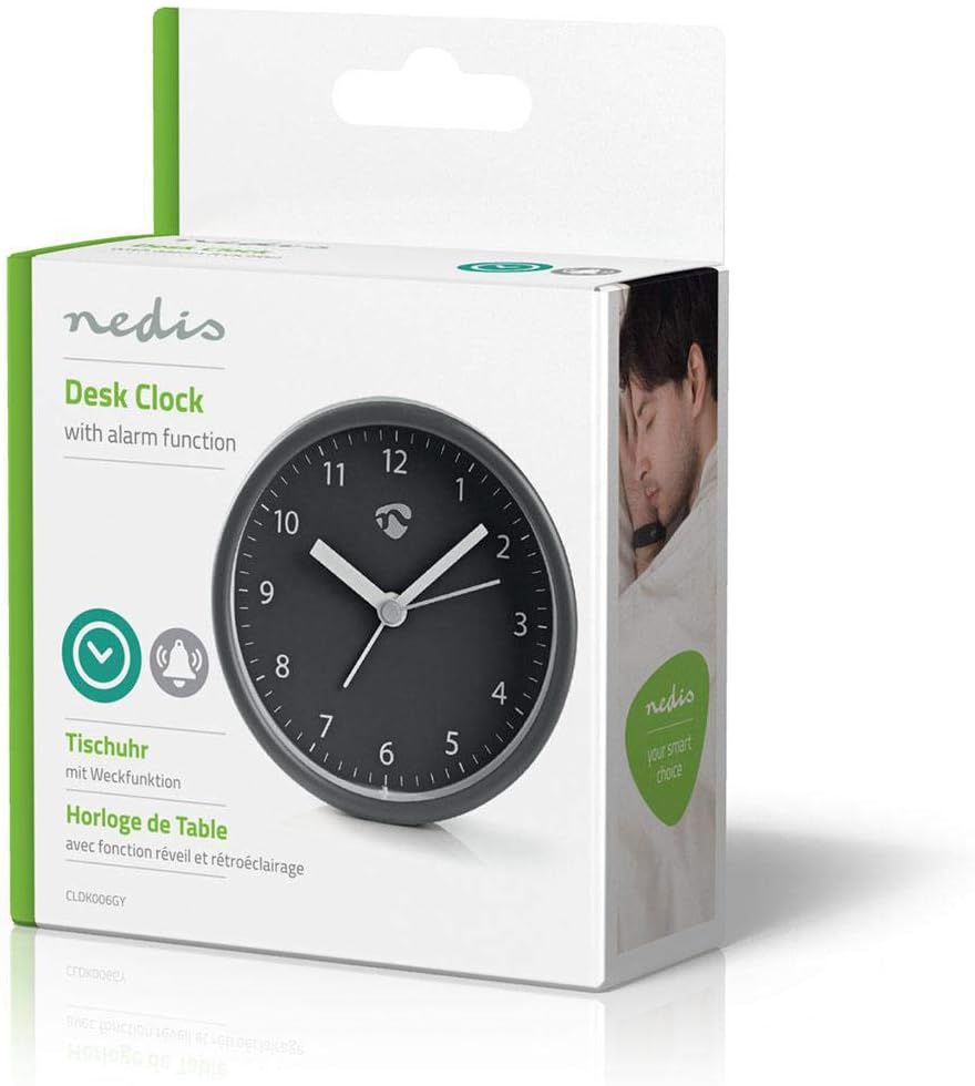 NEDIS CLDK006GY Despertador de Mesa Analógico | Redondo | Cinza