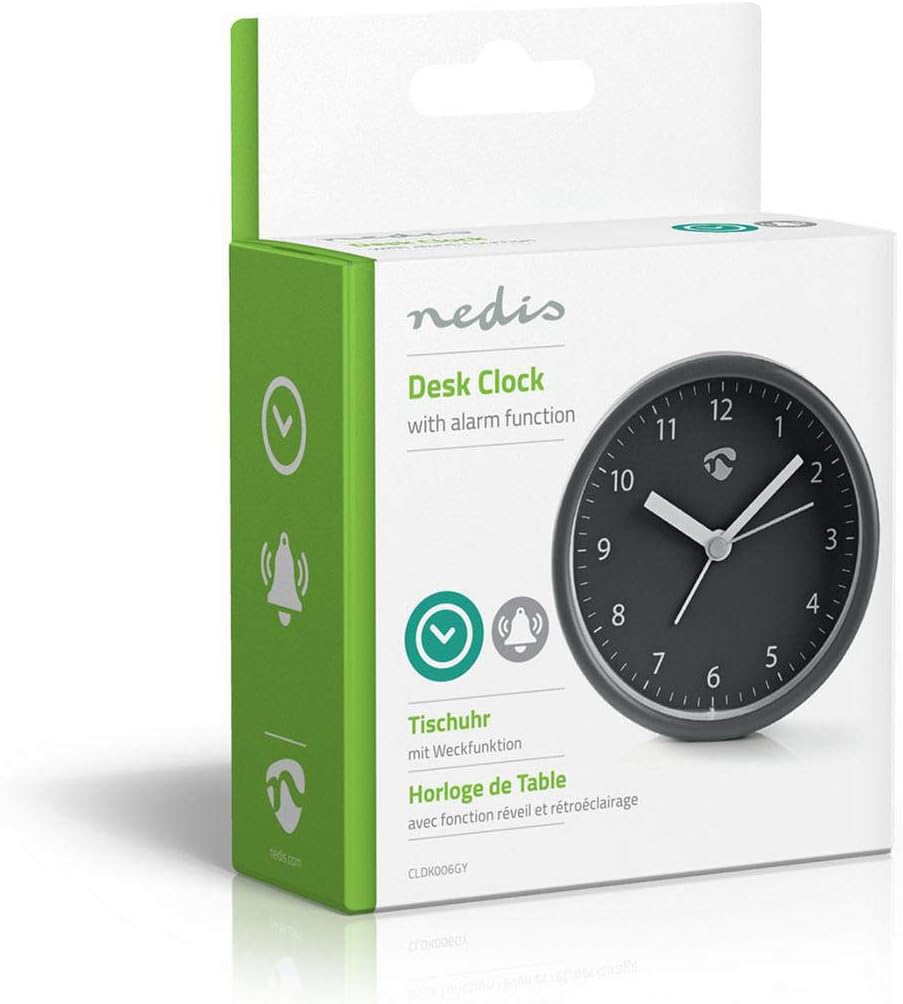 NEDIS CLDK006GY Despertador de Mesa Analógico | Redondo | Cinza