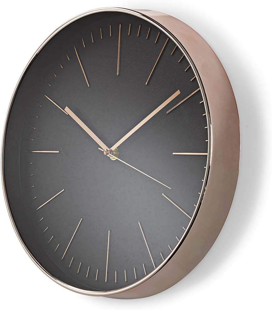 NEDIS CLWA013PC30BK Relógio de Parede Circular | 30 cm de diâmetro | Preto & Ouro