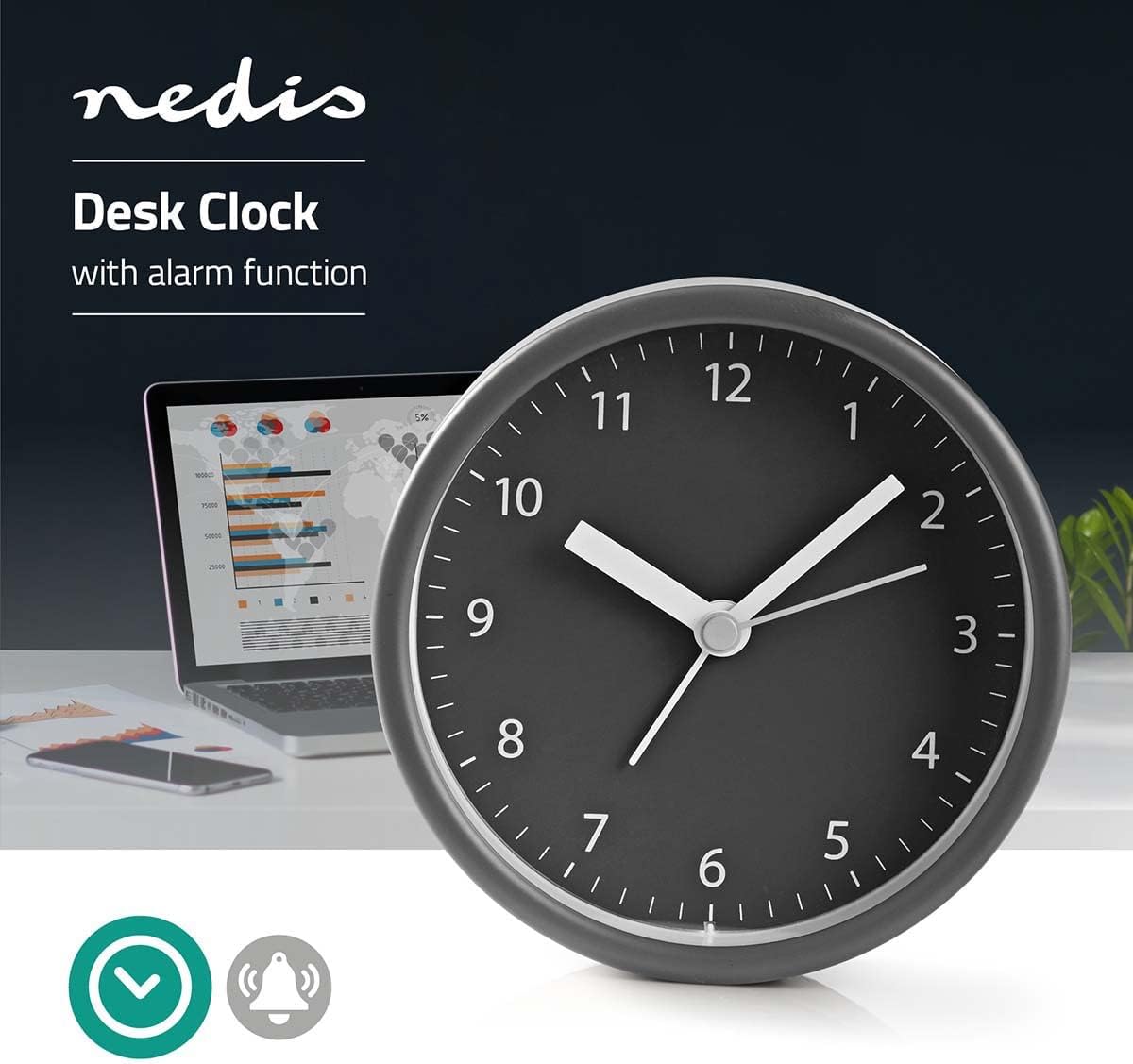 NEDIS CLDK006GY Despertador de Mesa Analógico | Redondo | Cinza