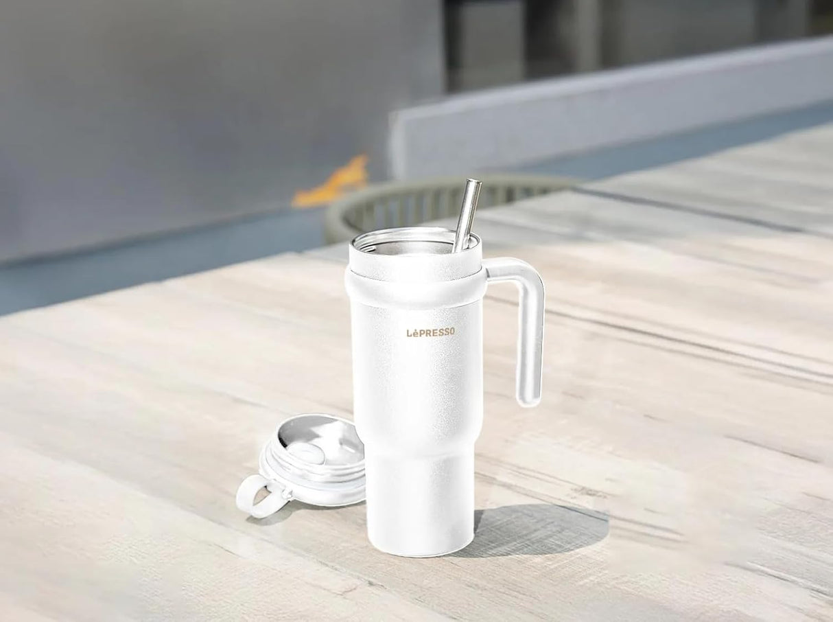 Caneca de Café LePresso com Canudo de Inox 900ml - Branco