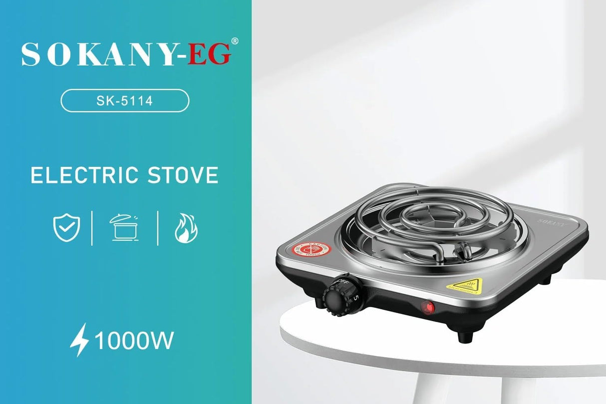 FOGÃO ELECTRICO DE 1 BOCA Aquecedor de Azulejos Sokany SK-5114 1000 Watt
