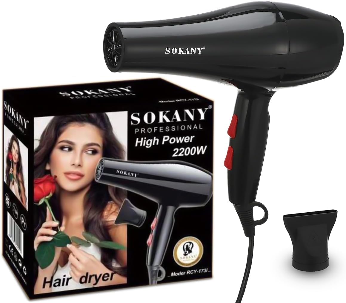 Secador de cabelo profissional 2200W de secagem rápida poderosa de SOKANY Secador de cabelo de baixo nível de ruído e difusor com 2 velocidades e 2 configurações de calor RCY-173i