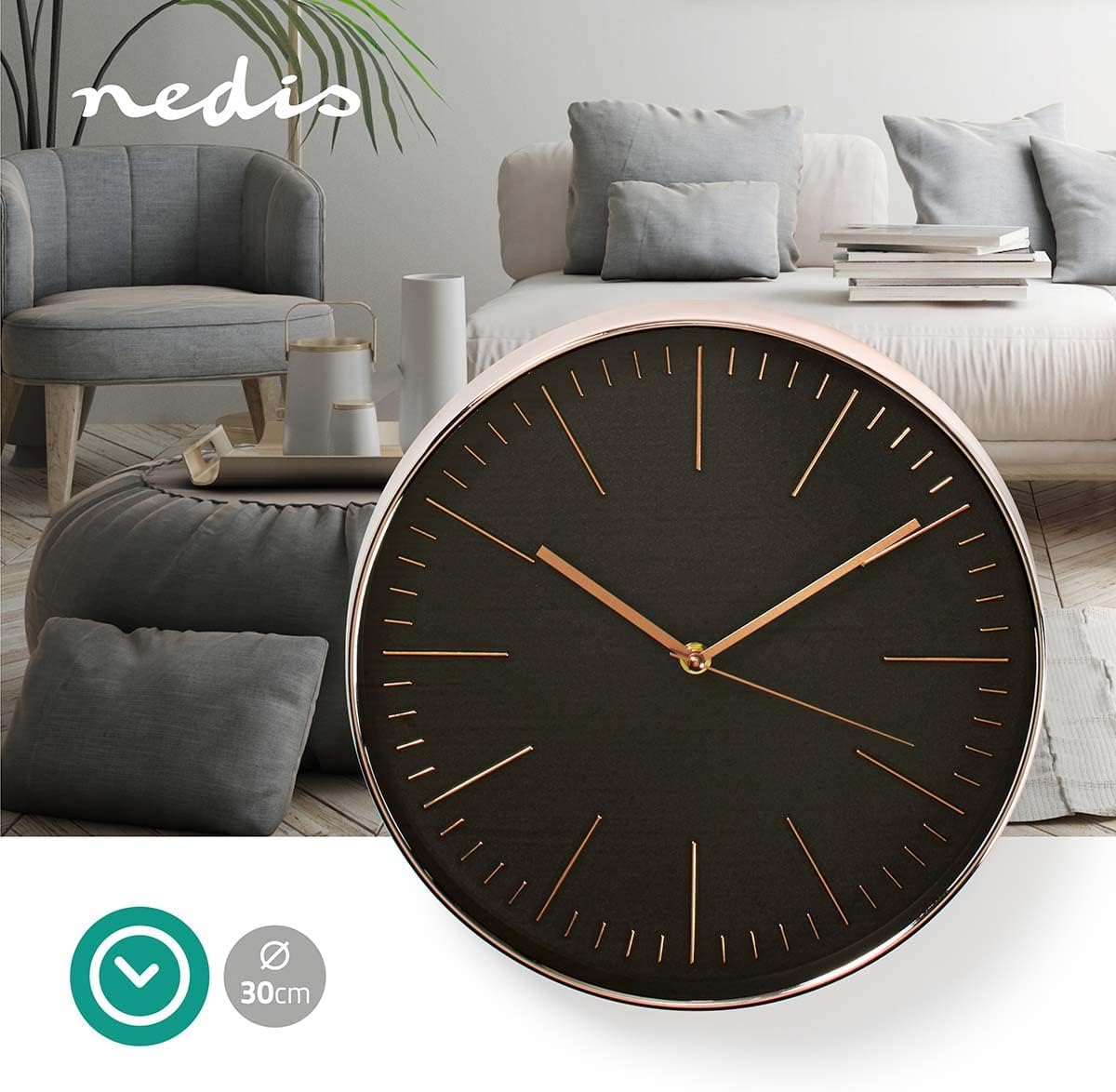 NEDIS CLWA013PC30BK Relógio de Parede Circular | 30 cm de diâmetro | Preto & Ouro