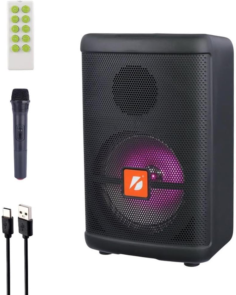 Caixa de Som Bluetooth KTS-1279, 8 Polegadas, com Microfone sem Fio, Karaokê, Luz RGB, Controle Remoto, Preta