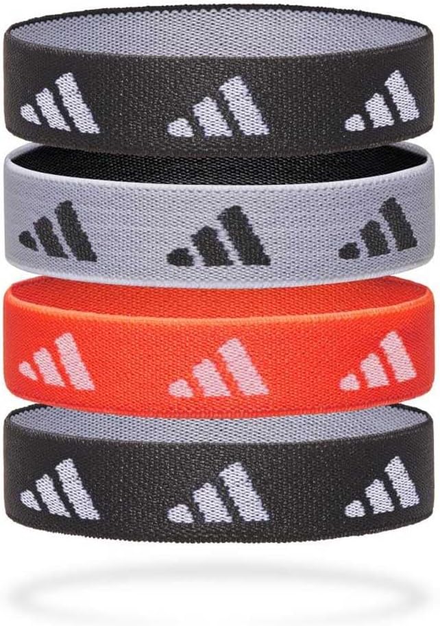 Bandoletes Adidas Laços de Cabelo - Faixas de Cabelo de Lycra Macias e Elásticas para Uso Esportivo e Diário, Elástico Durável Sem Puxar, Uso Confortável durante todo o Dia em Preto, Branco e Vermelho, (Preto/Cinza/Vermelho Solar, Pacote com 4)