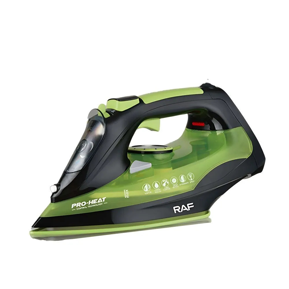 Ferro de engomar elétrico Profissional a vapor RAF R-1248G, 2200 W, base de cerâmica, verde