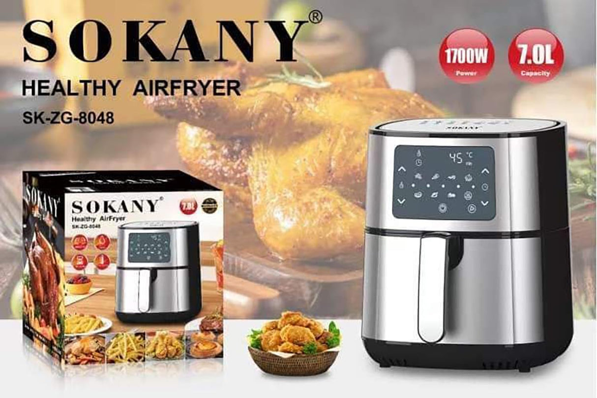 Sokany Essential Air Fryer SK-8048, Tela Digital Touch Screen, 7L, 1700W, Prata Garantia internacional - tensão de alimentação 220V e 50hz