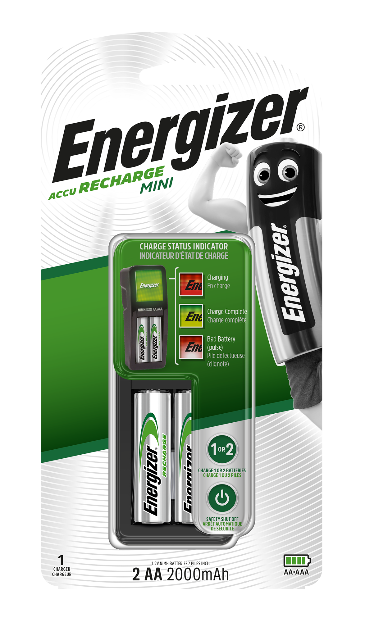 ENERGIZER CARREGAD MINI 2 PILHA AA 2000m