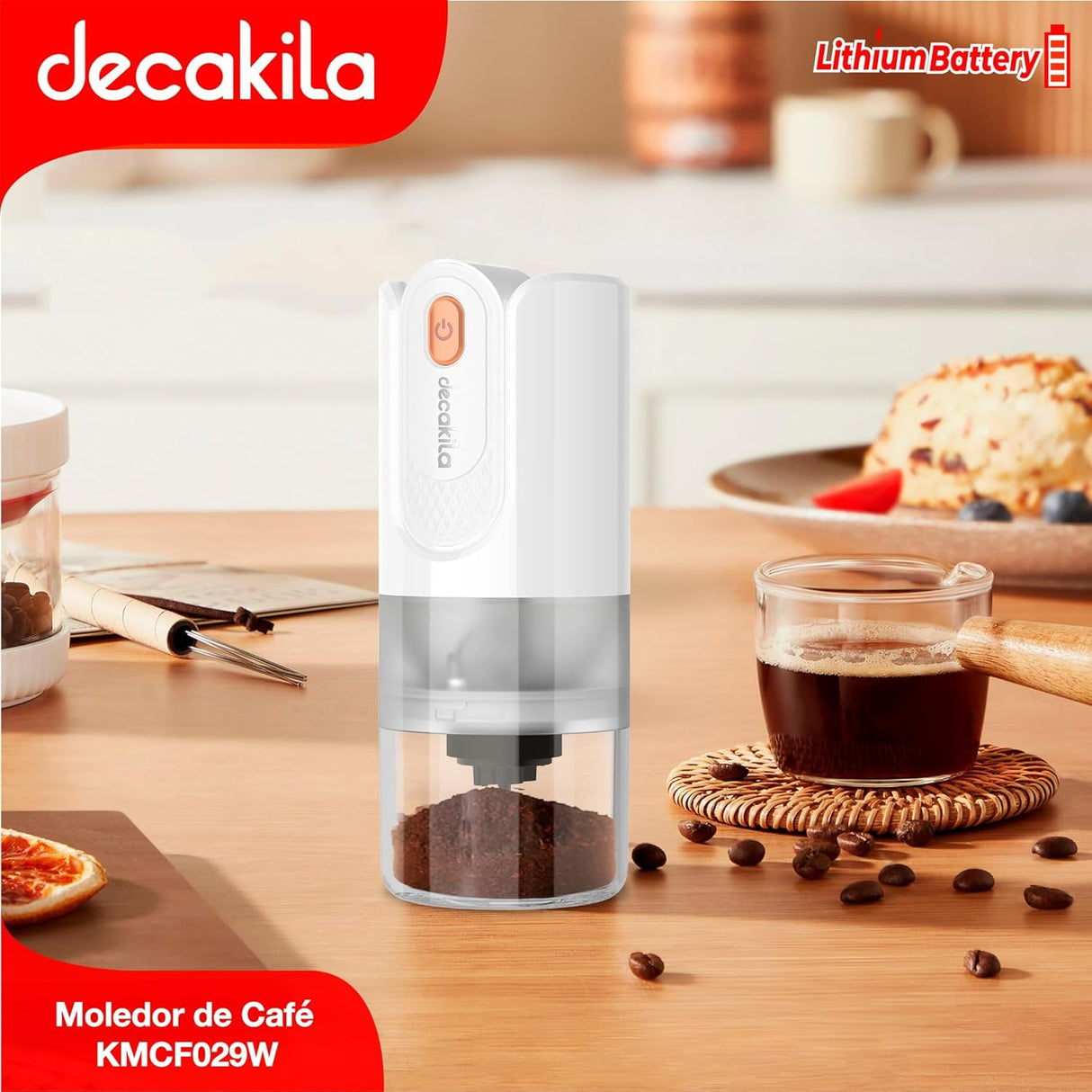 Moedor de Café Sem Fio Decakila KMCF029 | 15W | 25g | Núcleo de moagem de cerâmica de alto carbono | Aspereza ajustável | Garantia de 1 ano (branco)
