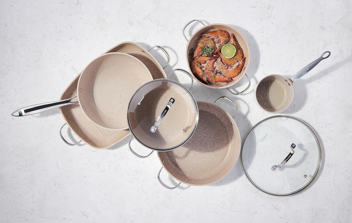 Caçarola de alumínio forjado Korkmaz Granita | Panelas de Base de Indução de Revestimento de Granito | Panela de sopa de alumínio com tampa de vidro 28x14,5cm / 8,0l.