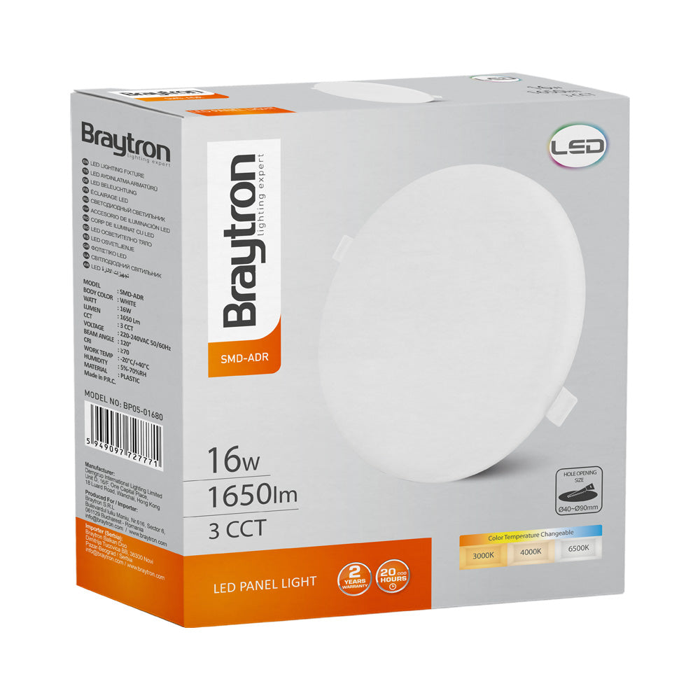 Painel LED Braytron 16W RND Ajustável 6500K | Iluminação LED