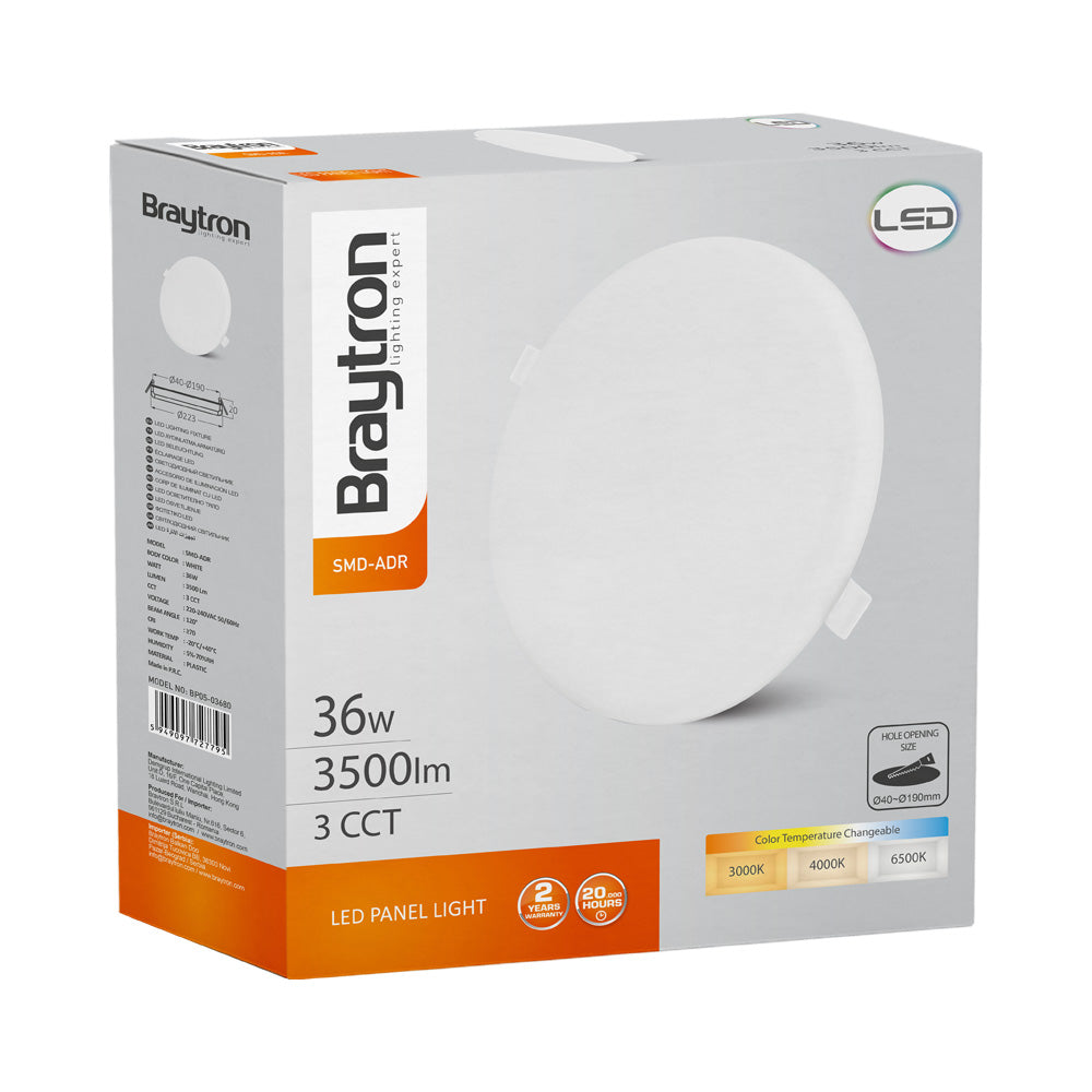 Painel LED Braytron 36W RND Ajustável 6500K | Iluminação LED