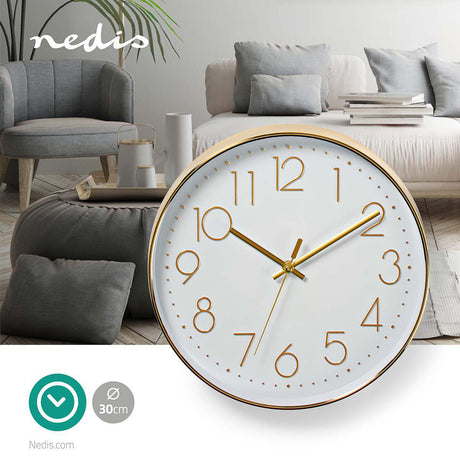 Relógio de parede Diâmetro: 300 mm | Plástico | Ouro / Branco | CLWA015PC30GD