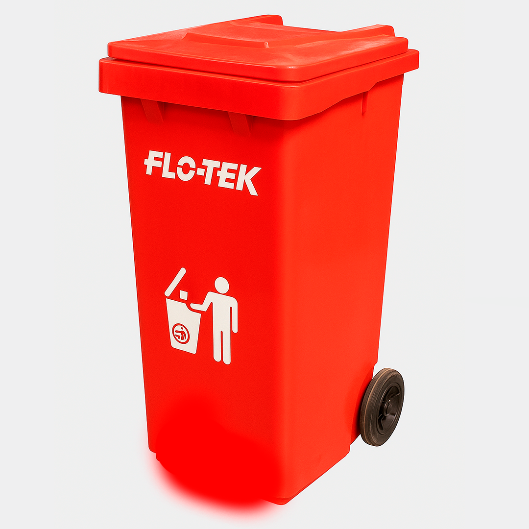 BALDE DO LIXO 120 LTS COM RODAS E PEDAL COR VERMELHA