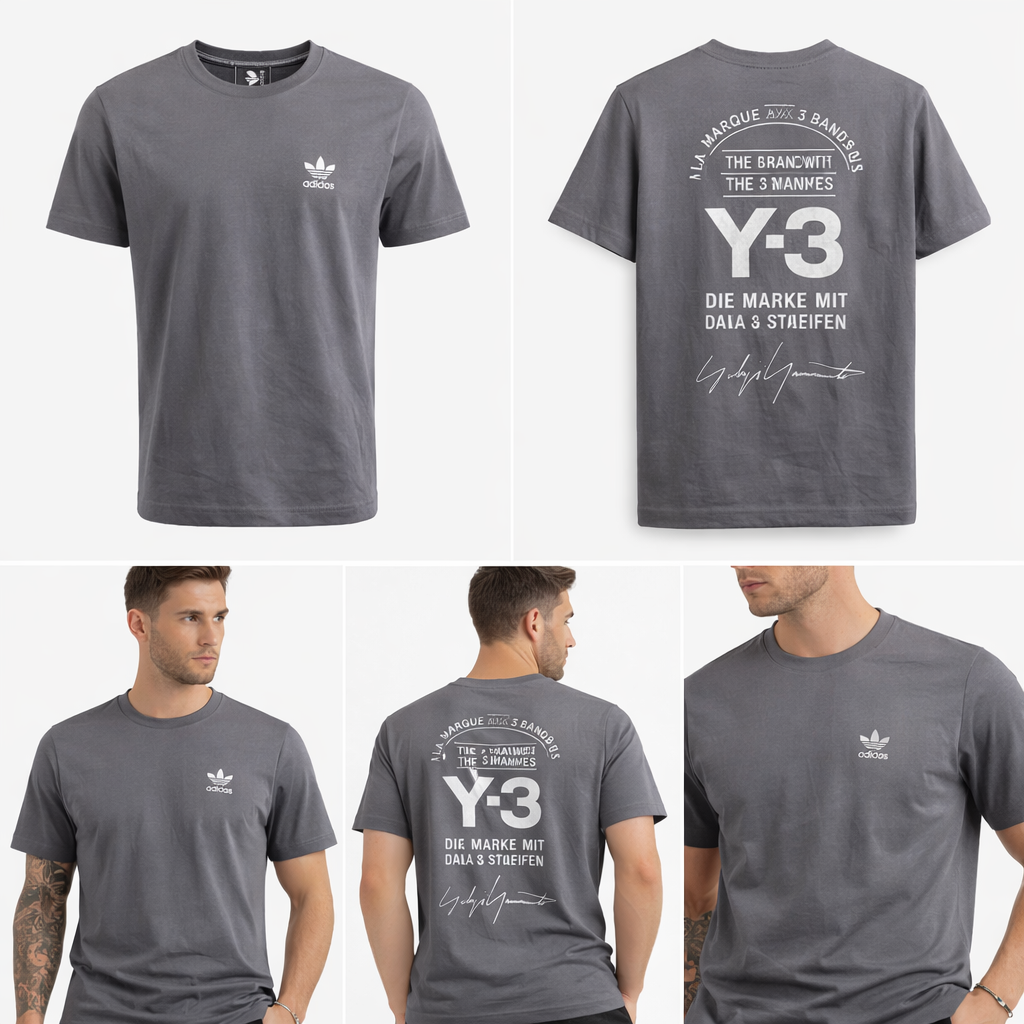 9987Adidas T-Shirt Algodão Masculino Y3 oversize Cinza Tamanho S