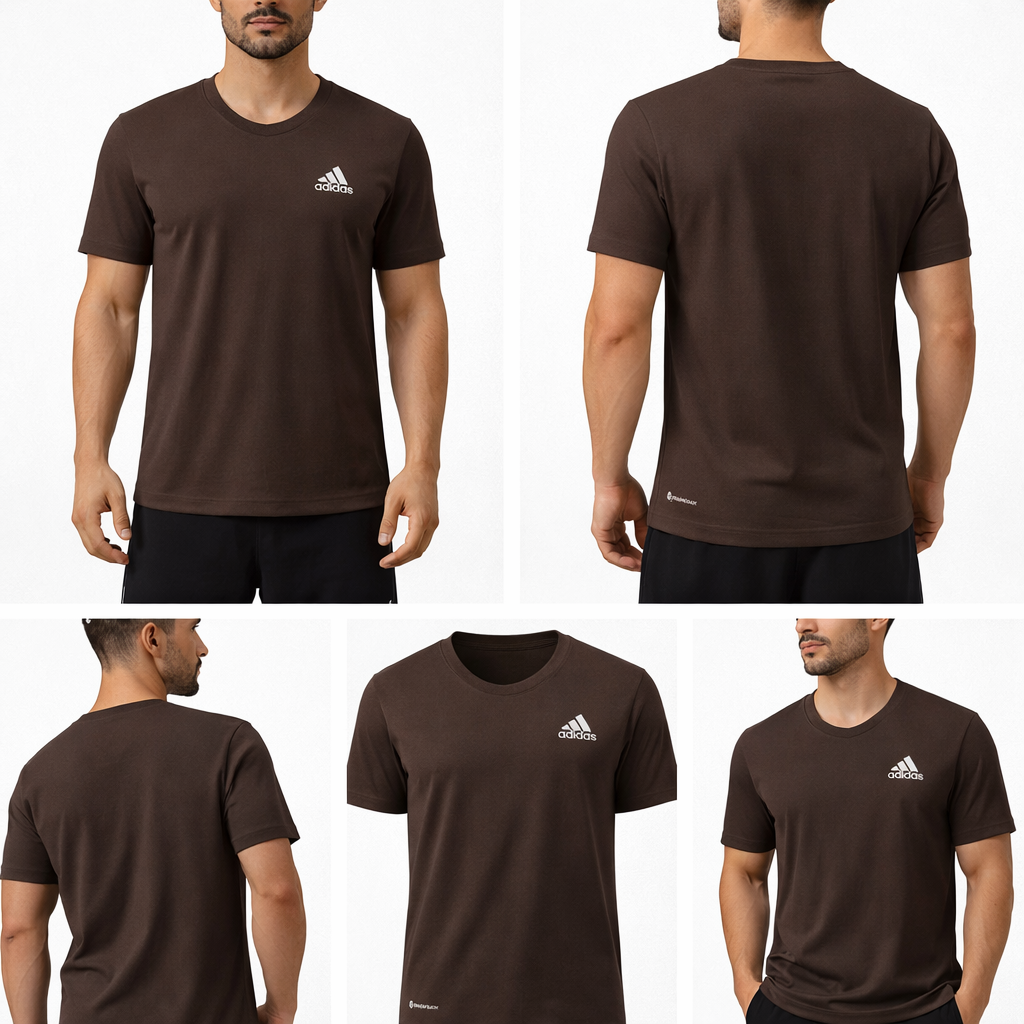 3775 Adidas T-Shirt Algodão Masculino Castanha Tamanho S