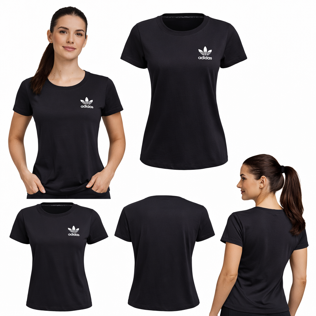 H06649 Adidas T-Shirt Algodão Feminino Azul-Escuro Tamanho M Com logotipo no centro superior