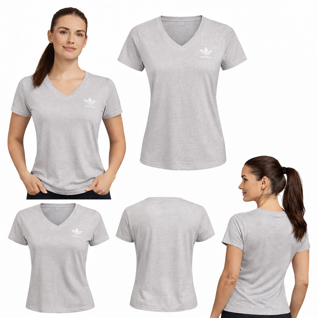 348 Adidas T-Shirt dry fit Gola V Cinza-Claro Tamanho L