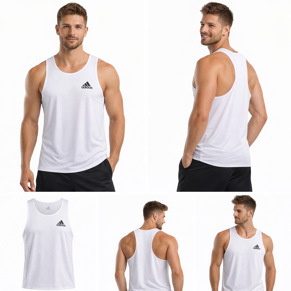 A513 Adidas T-Shirt de Alça Branca Masculino Tamanho L