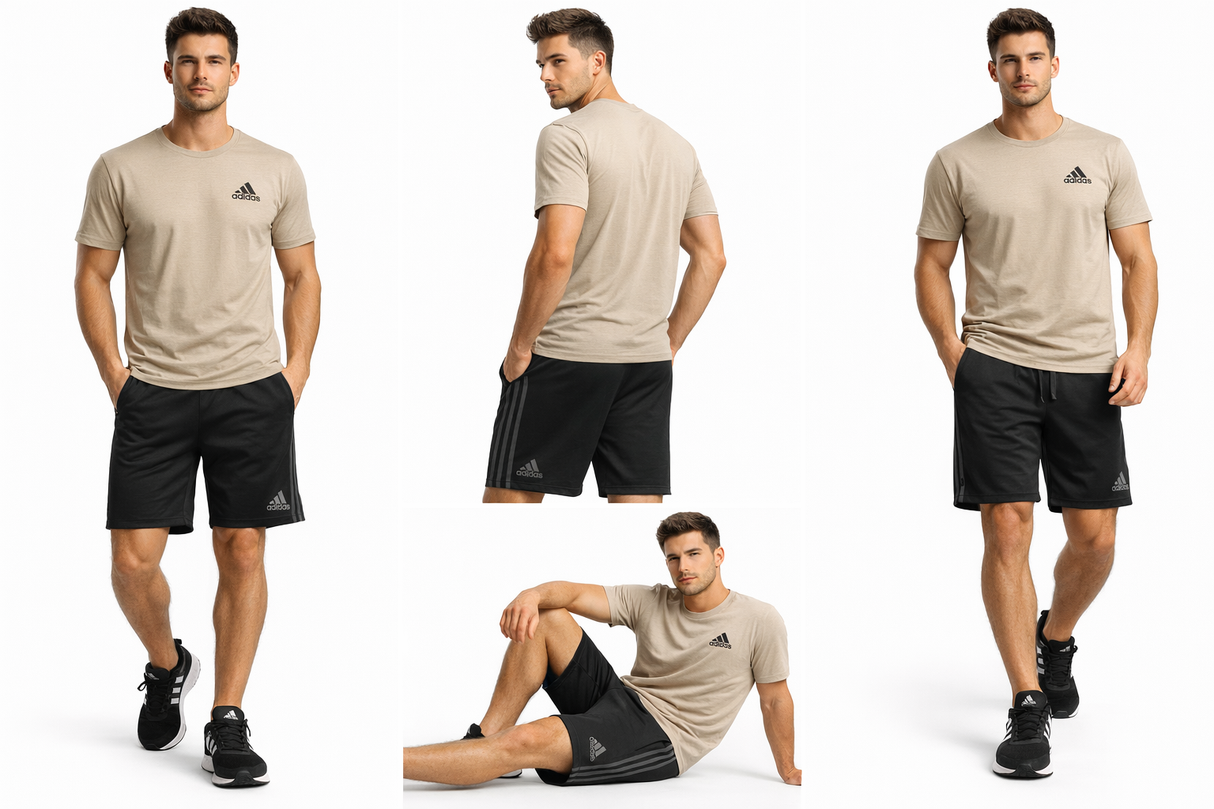 RD 106 Conjunto Adidas T-Shirt/calção Masculino, Creme/Preto Tamanho XL