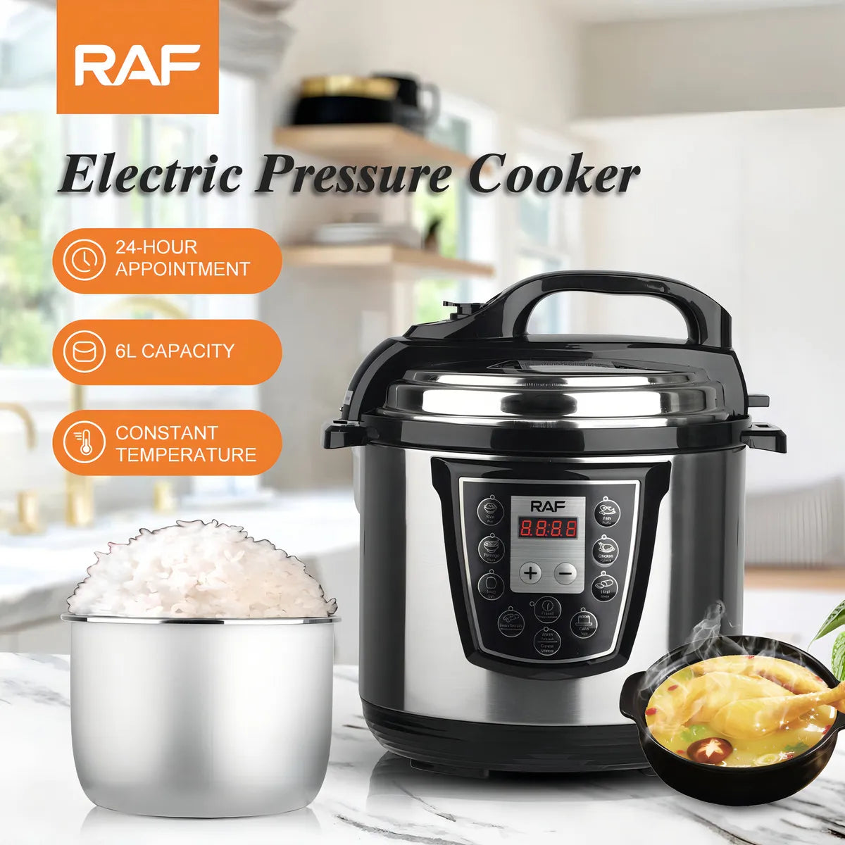Panela de Pressão Elétrica Multifuncional 6lts 1000w Raf R-177 Cor Prata