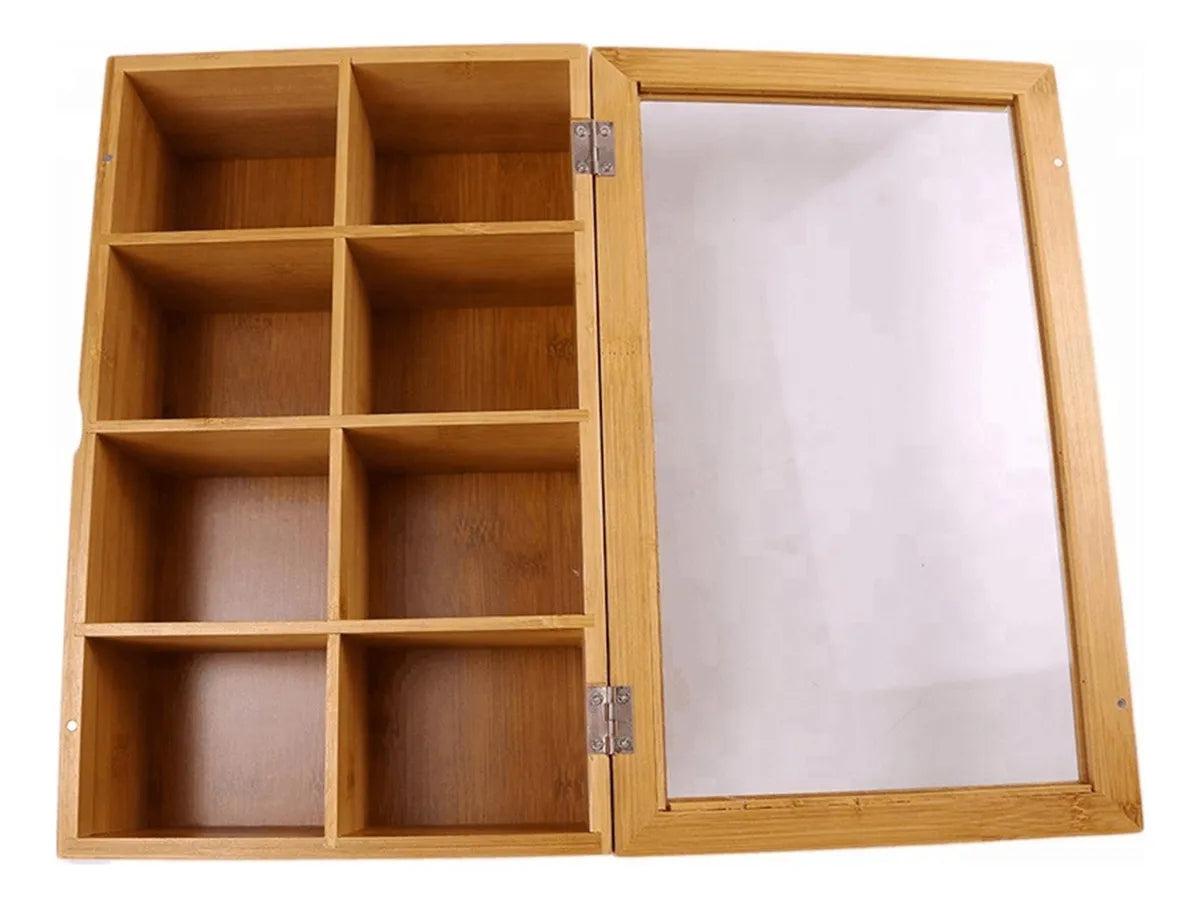 Caixa de chá de madeira Caixa de madeira pequena multifuncional para 8 grades