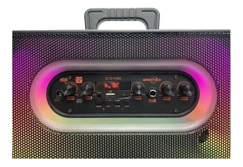 Alto Falante Caixa Som Bluetooth Led Rgb Amplificado Gts1592 Cor Preto