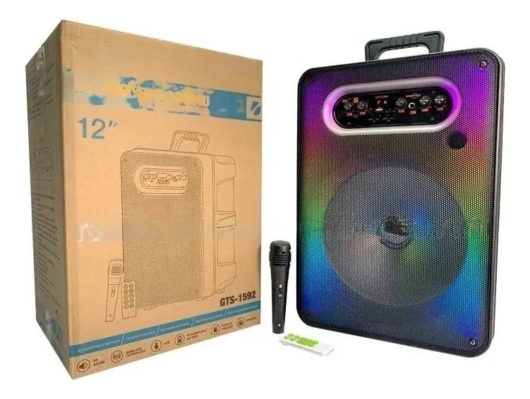 Alto Falante Caixa Som Bluetooth Led Rgb Amplificado Gts1592 Cor Preto