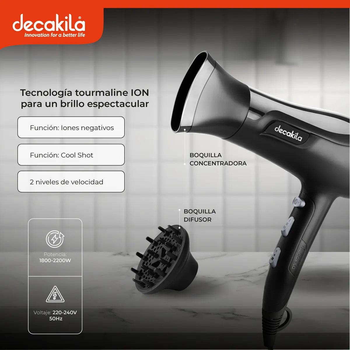 Secador de Cabelo Decakila Kehs032b 2200w 3 Temperaturas Ion