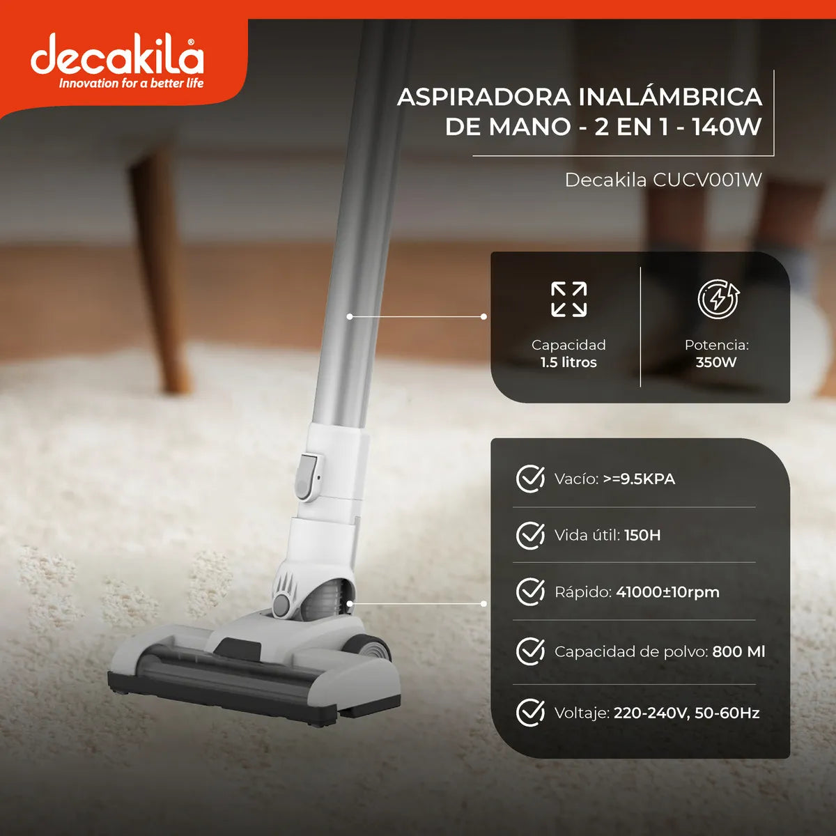 Aspirador de Pó Sem Fio Vertical 2 em 1 Decakila Cucv001w Cor Branca