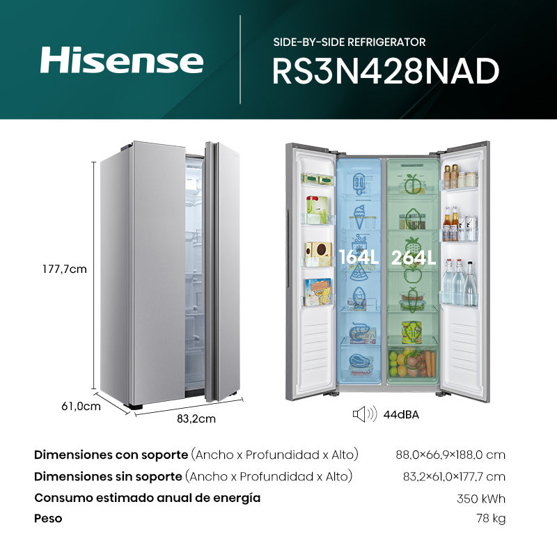HEISENSE FRIGORIFICO SBS 428LT - RS3N428NAD