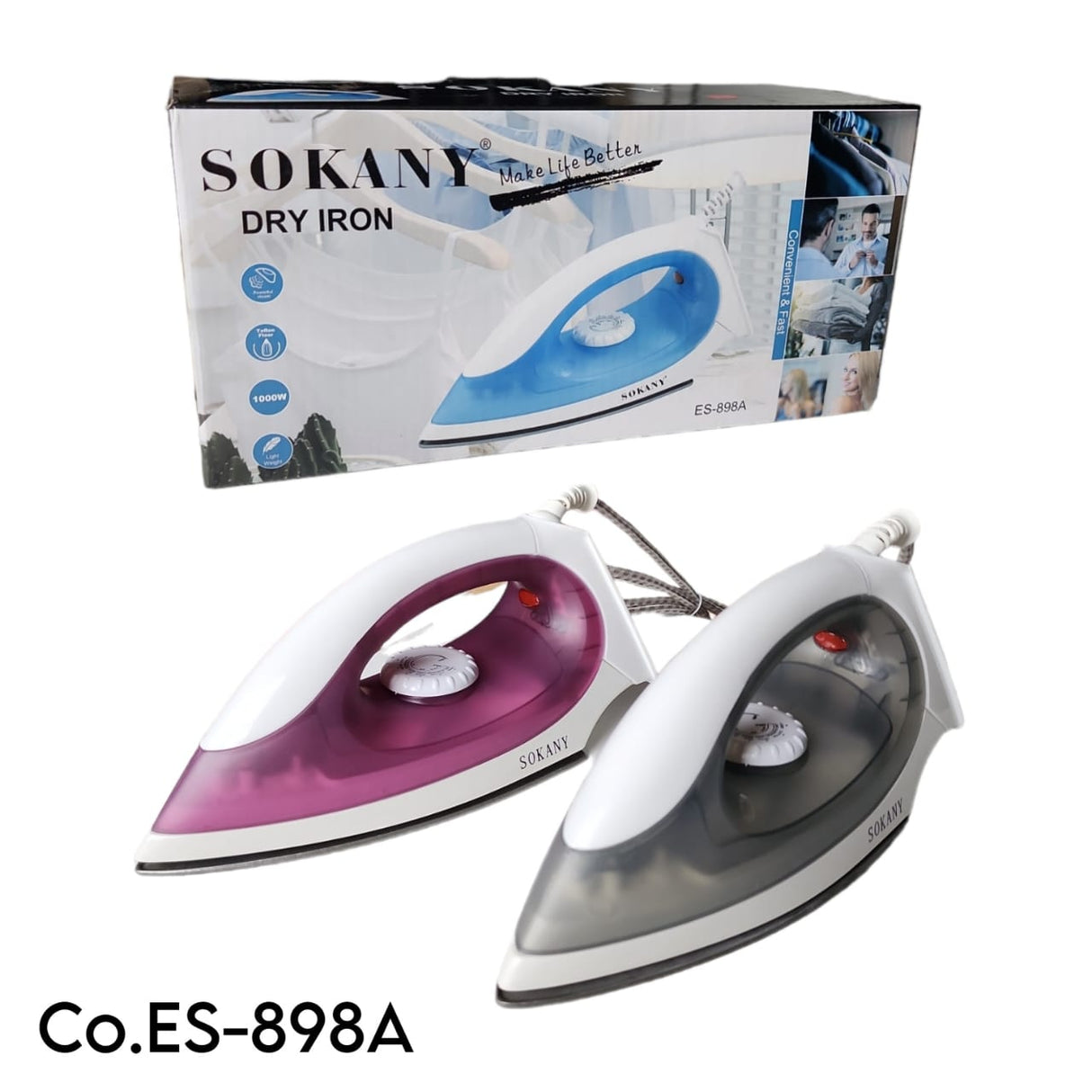 Ferro de engomar Elétrico a Seco Sokany ES-898A 1000 Watts - cores sortidas - Roxo (Lilás)