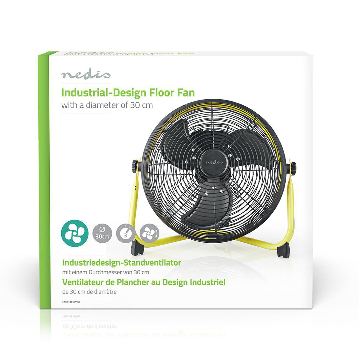 Ventoinha de chão Nedis FNFL11FYW30 300 mm | 3 velocidades | Inclinavel | Amarelo / preto
