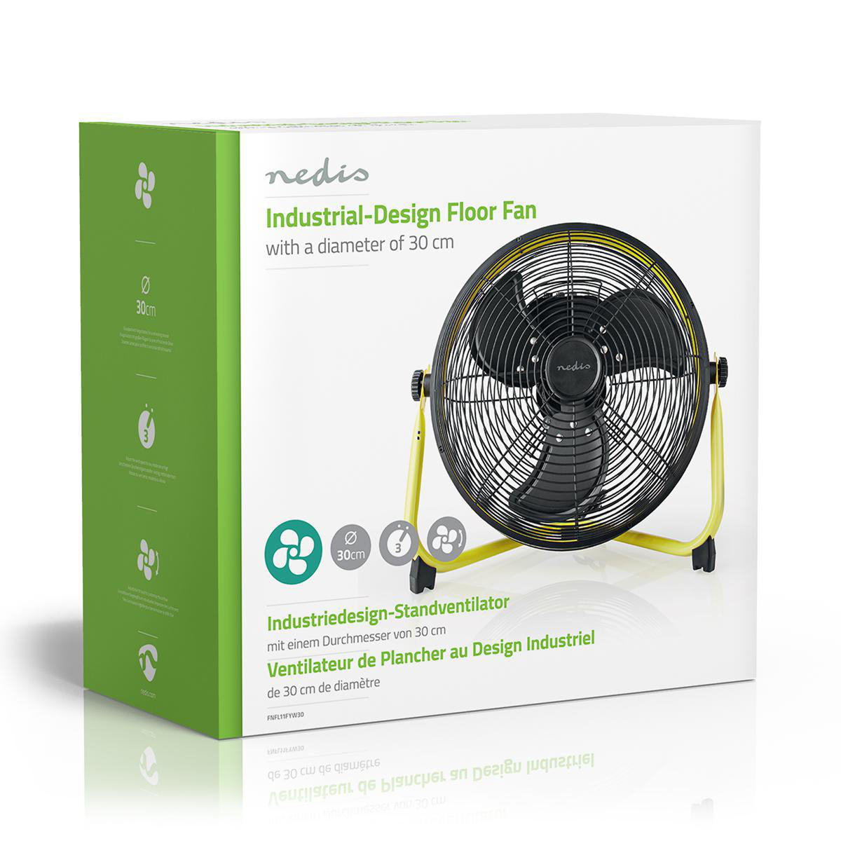 Ventoinha de chão Nedis FNFL11FYW30 300 mm | 3 velocidades | Inclinavel | Amarelo / preto