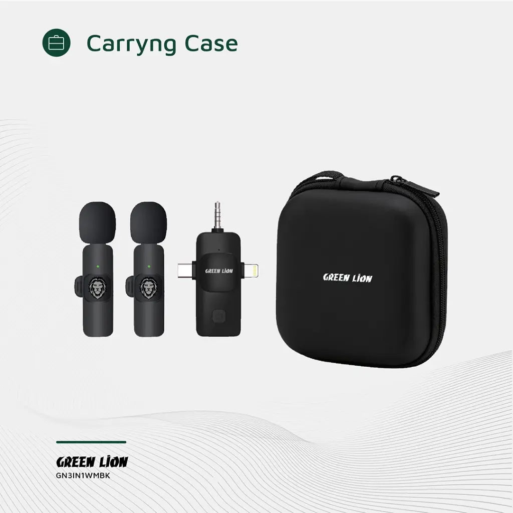 Microfone Green Lion 3 EM 1 Tipo-C / Lightning / Aux - Preto