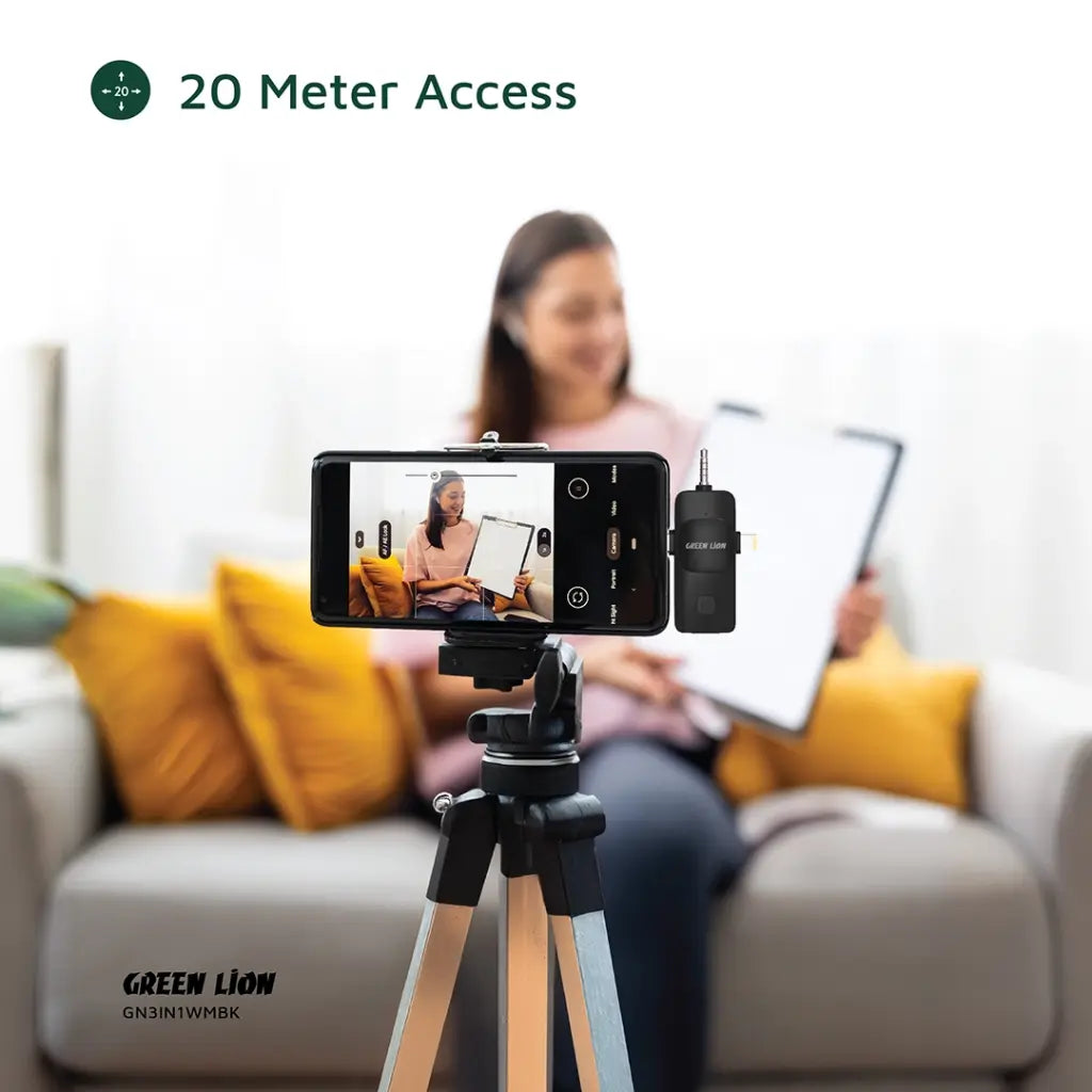 Microfone Green Lion 3 EM 1 Tipo-C / Lightning / Aux - Preto