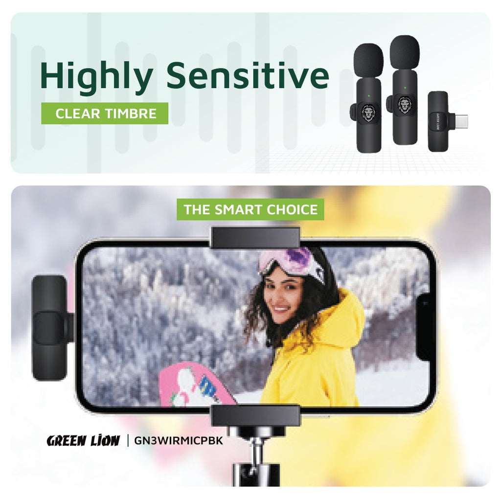 MICROFONE SEM FIO 3 EM 1 GREEN LION - PRETO