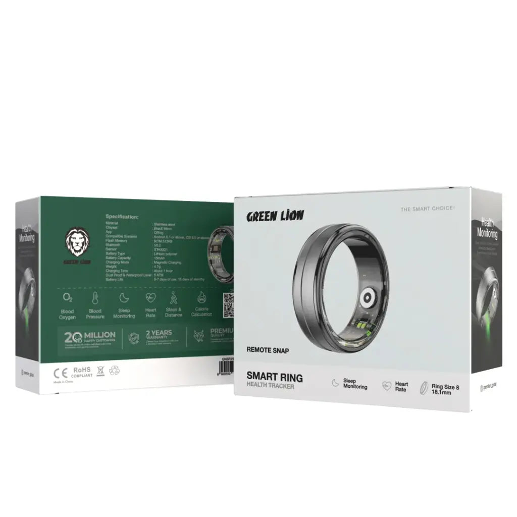 Green Lion Smart Health Tracker Ring – Tamanho 10 – Preto